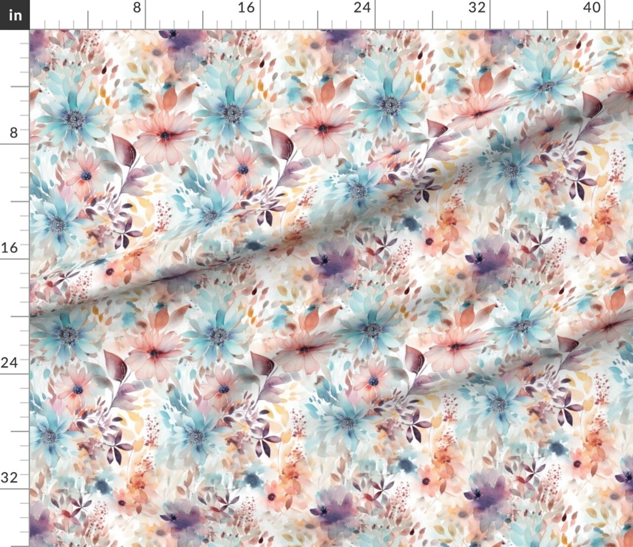 Watercolor Boho Wildflowers Floral Hand Painted Dahlia Modern Flowers Custom Printed Fabric by Spoonflower Various Fabrics by the Yard or Fat Quarter